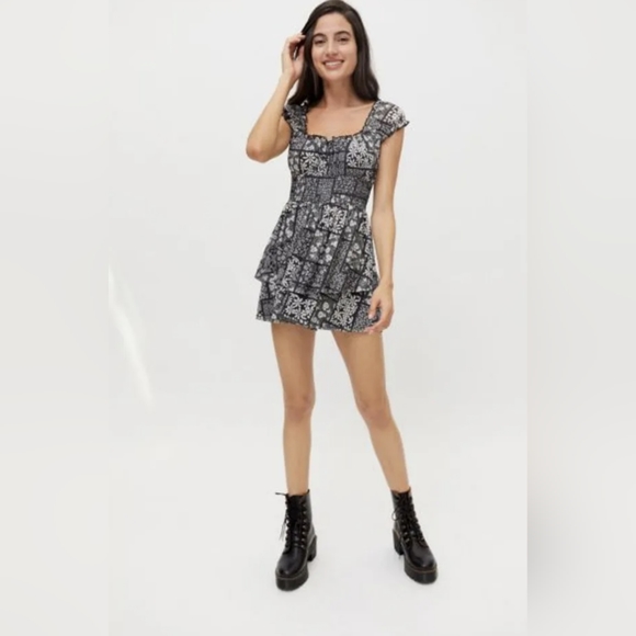 UO Rosie Mesh Romper (black multi) - Picture 1 of 4